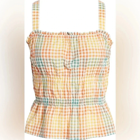 NWOT Madewell Sophia Seersucker Peplum Plaid Tank Top - Check Tie Back Blouse - Picture 2 of 7